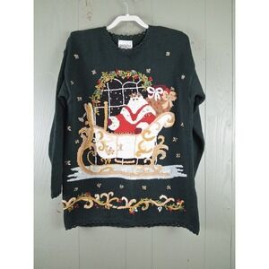 Vintage Carly St. Claire Christmas‎ Sweater M Embellished Party Pullover Santa